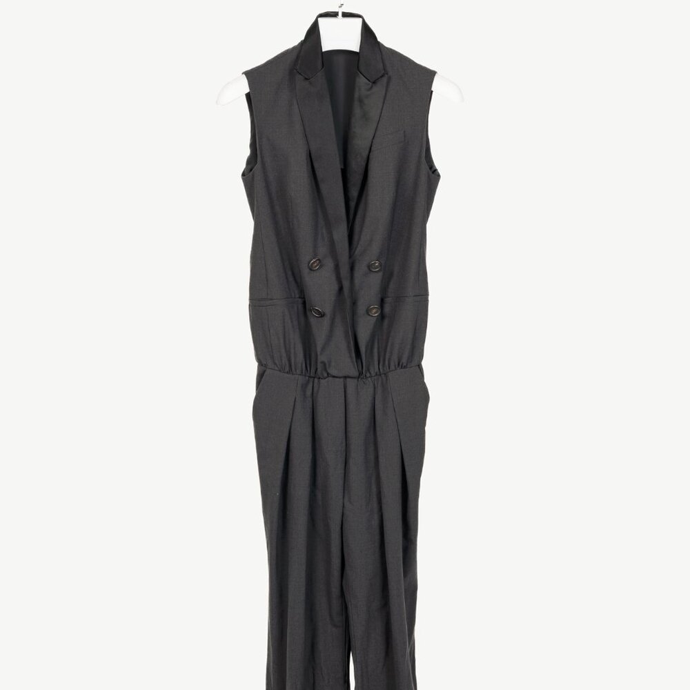 Brunello Cucinelli Grey Stretch-Wool Satin-Lapel Jumpsuit